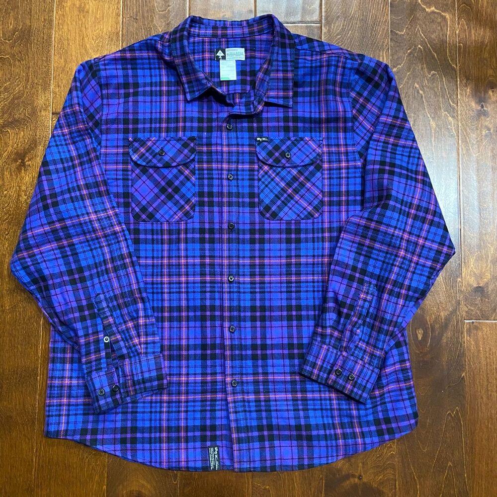 LRG Lifted Research Group Y2K Plaid Purple Black Button Up Shirt Flannel 2XL - Picture 4 of 8